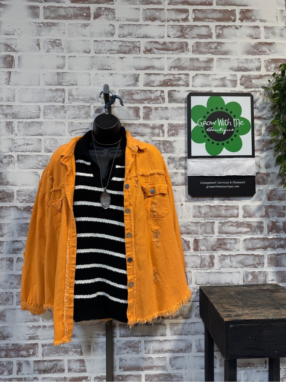 Orange Distressed Denim Jacket medium